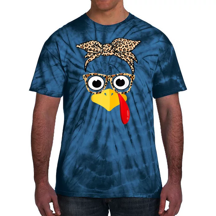 Funny Thanksgiving Turkey Face Leopard Glasses Family Costume Tie-Dye T-Shirt