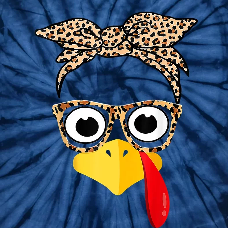 Funny Thanksgiving Turkey Face Leopard Glasses Family Costume Tie-Dye T-Shirt