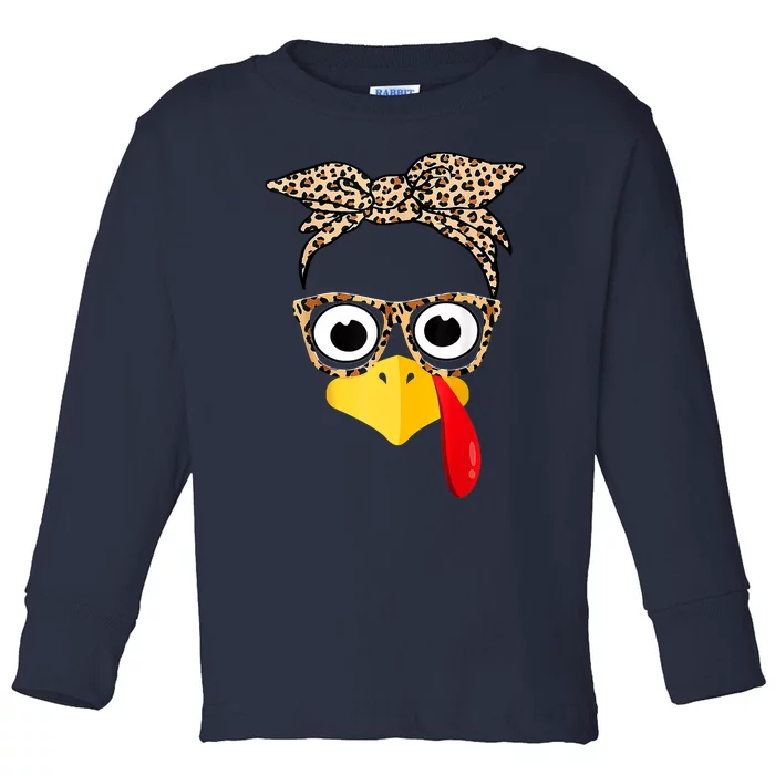 Funny Thanksgiving Turkey Face Leopard Glasses Family Costume Toddler Long Sleeve Shirt