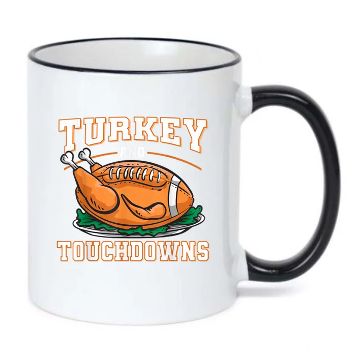 Funny Thanksgiving Turkey And Touchdowns Football Gift Black Color Changing Mug