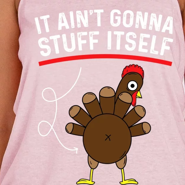 Funny Thanksgiving Turkey It AinT Gonna Stuff Itself Outfit Cool Gift Women's Knotted Racerback Tank