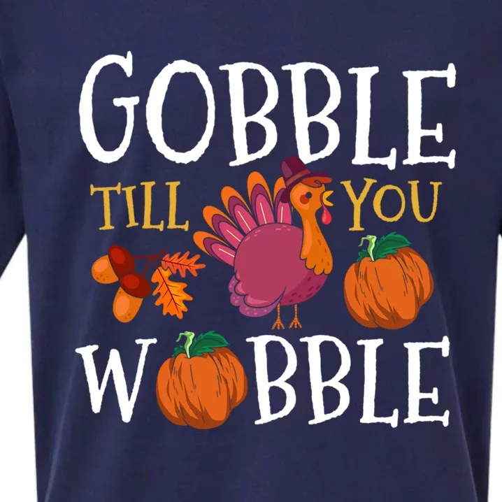 Funny Thanksgiving Turkey Gobble Till You Wobble Funny Gift Sueded Cloud Jersey T-Shirt