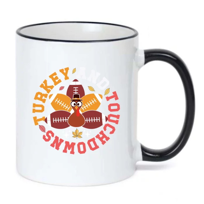 Funny Thanksgiving Turkey And Touchdowns Funny Gift Black Color Changing Mug