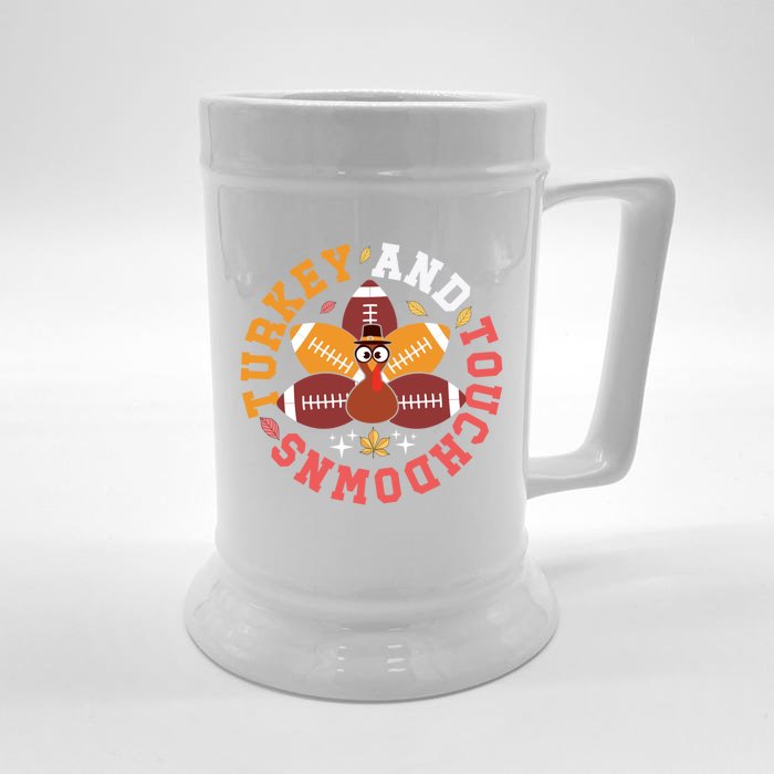 Funny Thanksgiving Turkey And Touchdowns Funny Gift Front & Back Beer Stein