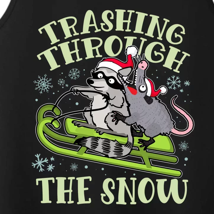 Funny Trashing Through The Snow Sleding Raccoon And Opossum Performance Tank