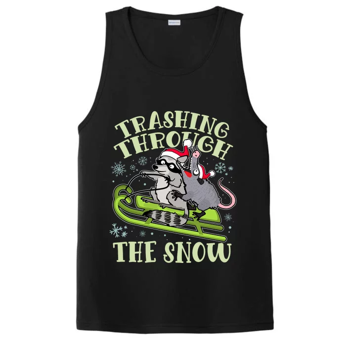 Funny Trashing Through The Snow Sleding Raccoon And Opossum Performance Tank