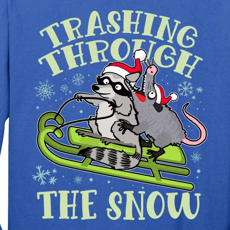 Funny Trashing Through The Snow Sleding Raccoon And Opossum Tall Long Sleeve T-Shirt