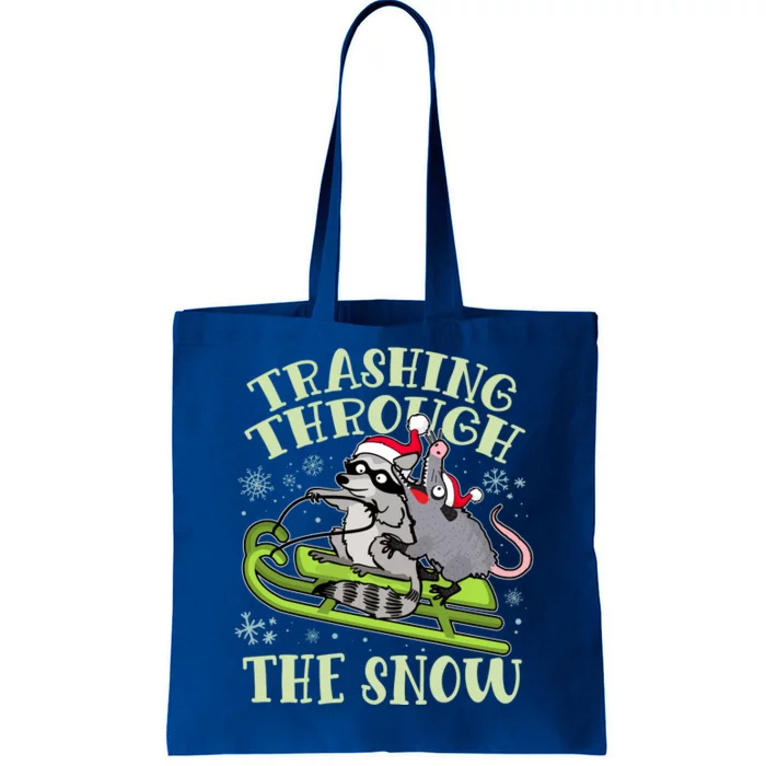 Funny Trashing Through The Snow Sleding Raccoon And Opossum Tote Bag