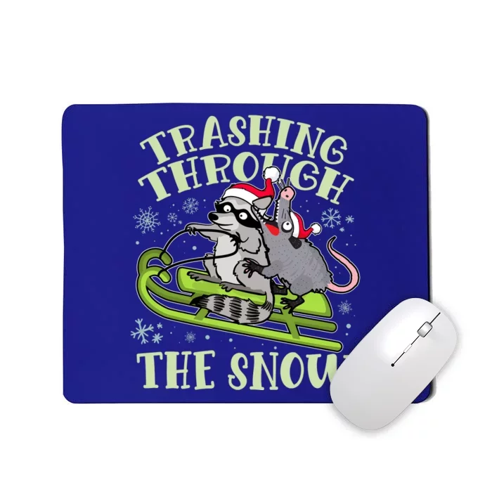 Funny Trashing Through The Snow Sleding Raccoon And Opossum Mousepad