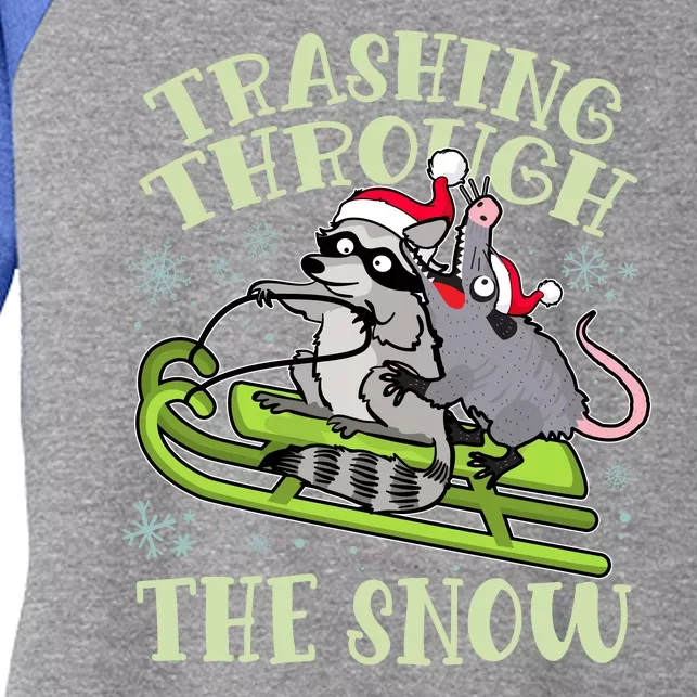 Funny Trashing Through The Snow Sleding Raccoon And Opossum Women's Tri-Blend 3/4-Sleeve Raglan Shirt