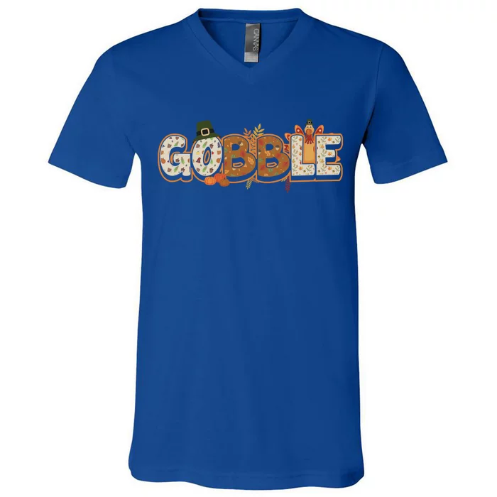 Funny Thanksgiving Turkey Day Gobble Gift V-Neck T-Shirt