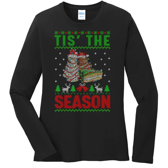 Funny Tis The Season Christmas Tree Cakes Debbie Ladies Long Sleeve Shirt