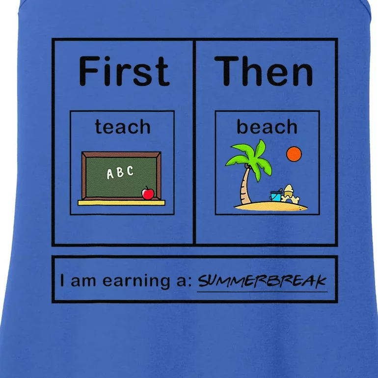 First Teach Then Beach I Am Earning A Summer Break Teacher Ladies Essential Tank