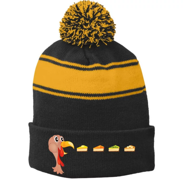 Funny Thanksgiving Turkey Pumpkin Pie Pecan Foodie Gift Stripe Pom Pom Beanie