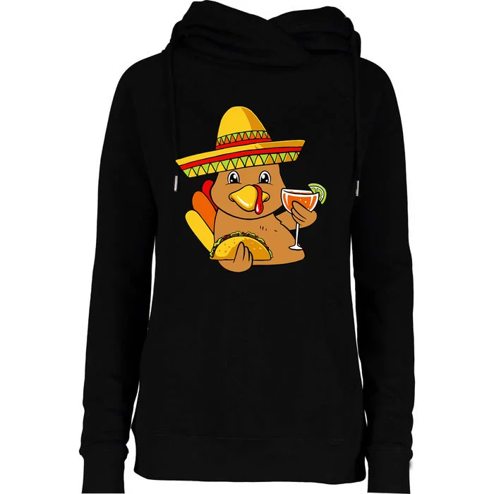 Festive Turkey Taco Celebrate Thanksgiving with Mexican Flavors Womens Funnel Neck Pullover Hood