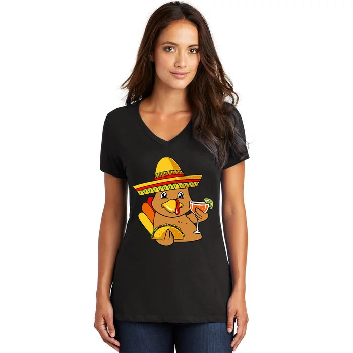 Festive Turkey Taco Celebrate Thanksgiving with Mexican Flavors Women's V-Neck T-Shirt