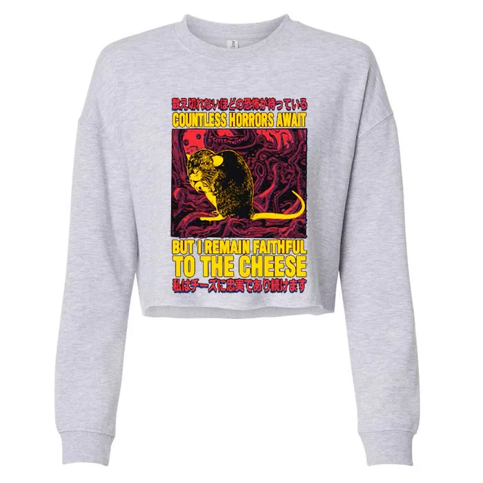 Faithful To The Cheese Japanese Horror Rat Cropped Pullover Crew