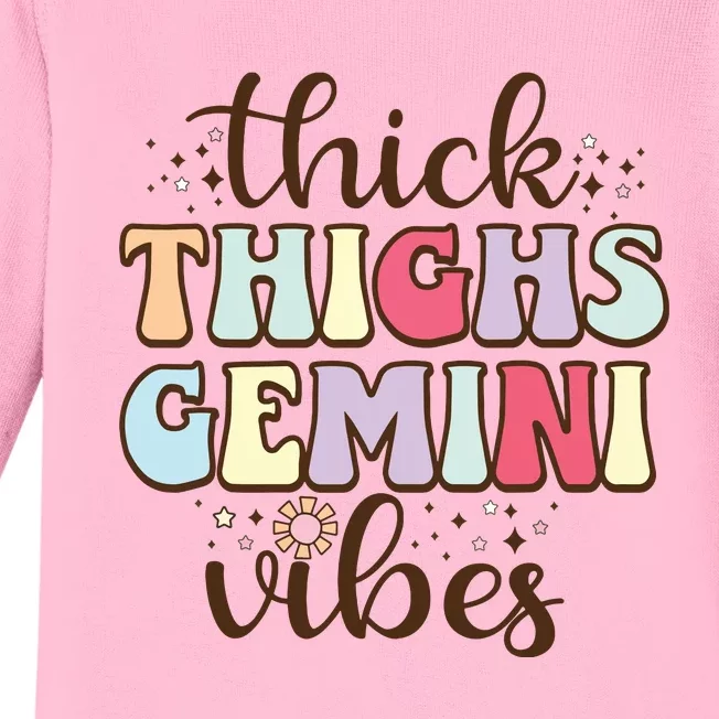 Funny Thick Thighs Gemini Vibes Birthday Zodiac Sign Gemini Baby Long Sleeve Bodysuit