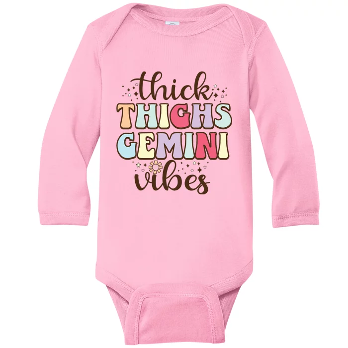 Funny Thick Thighs Gemini Vibes Birthday Zodiac Sign Gemini Baby Long Sleeve Bodysuit