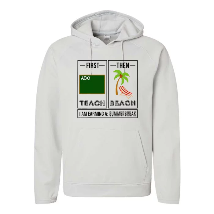 First Teach Then Beach I Am Earning A Summer Break Teacher Performance Fleece Hoodie