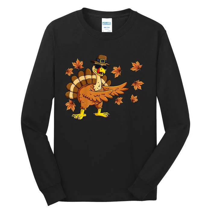 Funny Thanksgiving Turkey Dab Dance Pilgrim Costume Tall Long Sleeve T-Shirt