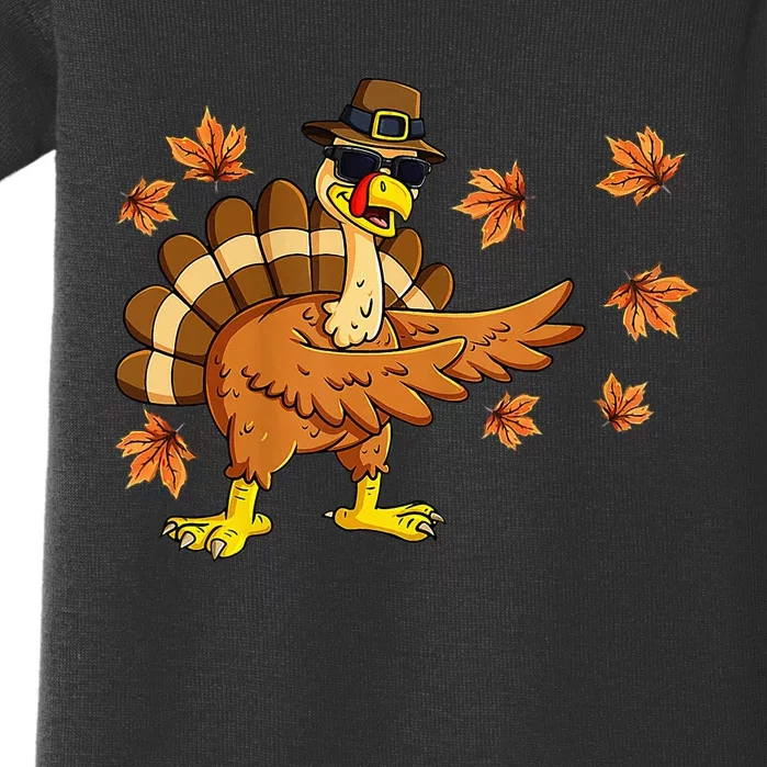 Funny Thanksgiving Turkey Dab Dance Pilgrim Costume Baby Bodysuit