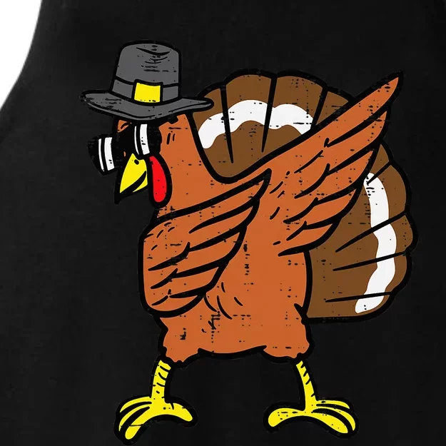 Funny Thanksgiving Turkey Dab Dance Ladies Tri-Blend Wicking Tank