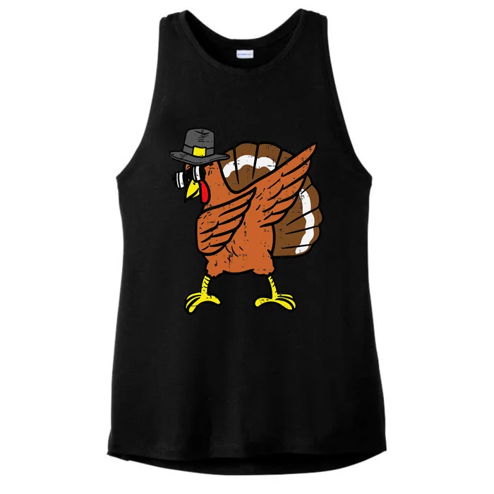 Funny Thanksgiving Turkey Dab Dance Ladies Tri-Blend Wicking Tank