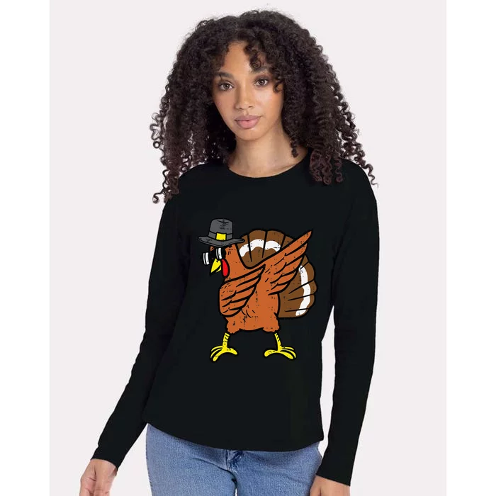 Funny Thanksgiving Turkey Dab Dance Womens Cotton Relaxed Long Sleeve T-Shirt