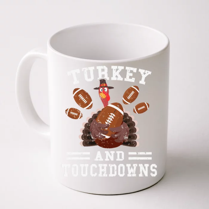 Funny Thanksgiving Turkey And Touchdowns Football Funny Front & Back Coffee Mug