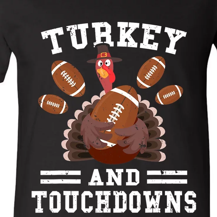 Funny Thanksgiving Turkey And Touchdowns Football V-Neck T-Shirt