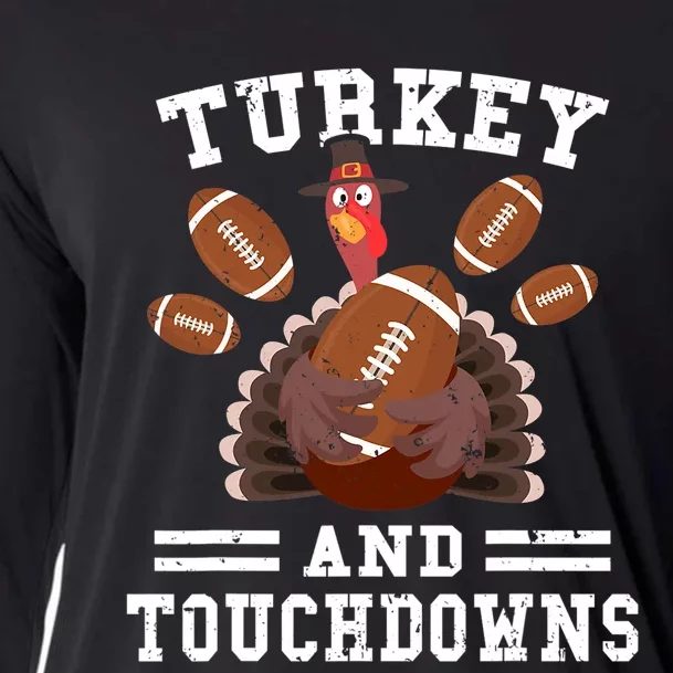 Funny Thanksgiving Turkey And Touchdowns Football Cooling Performance Long Sleeve Crew