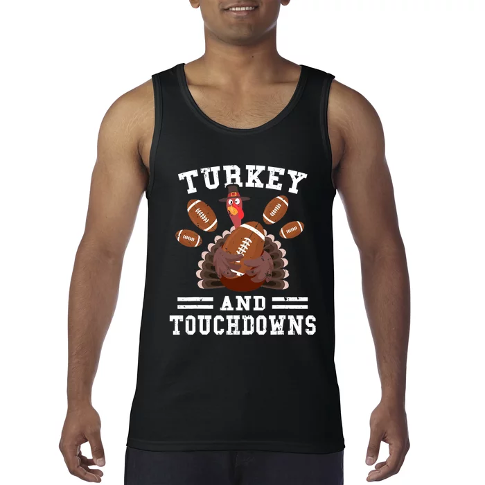 Funny Thanksgiving Turkey And Touchdowns Football Tank Top