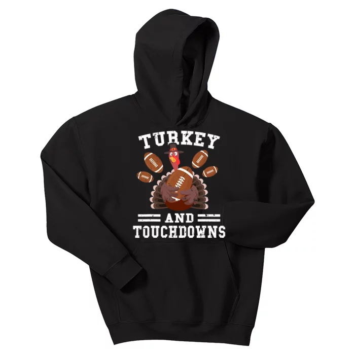 Funny Thanksgiving Turkey And Touchdowns Football Kids Hoodie