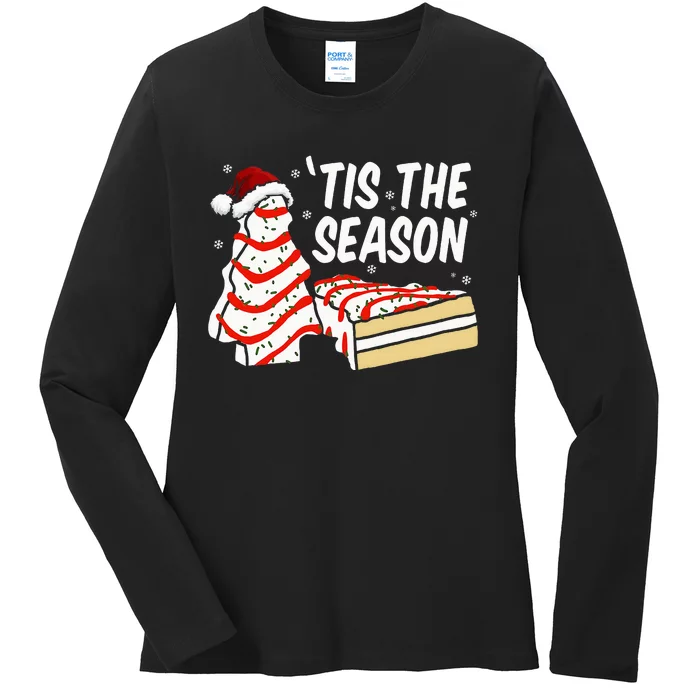 Funny Tis The Season Design Christmas Tree Cakes Debbie Ladies Long Sleeve Shirt