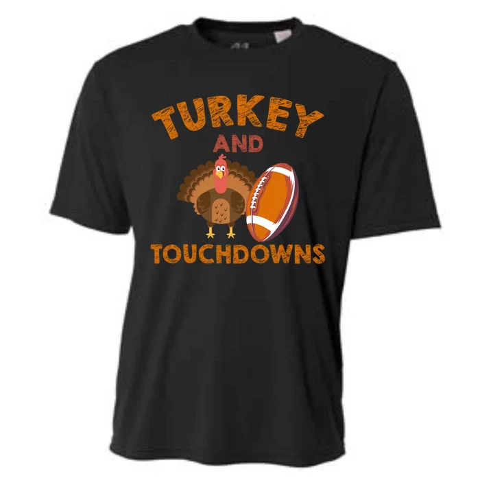 Football Thanksgiving Turkey And Touchdowns Gift Cooling Performance Crew T-Shirt