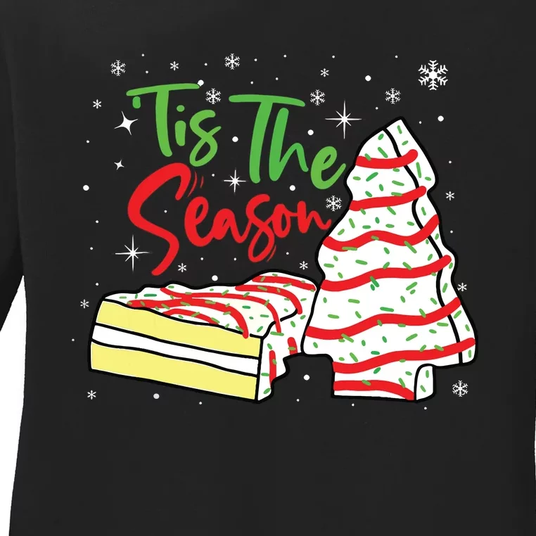 Funny Tis The Season Design Christmas Tree Cakes Debbie Ladies Long Sleeve Shirt