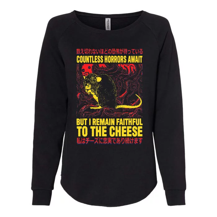 Faithful To The Cheese Japanese Horror Rat Womens California Wash Sweatshirt