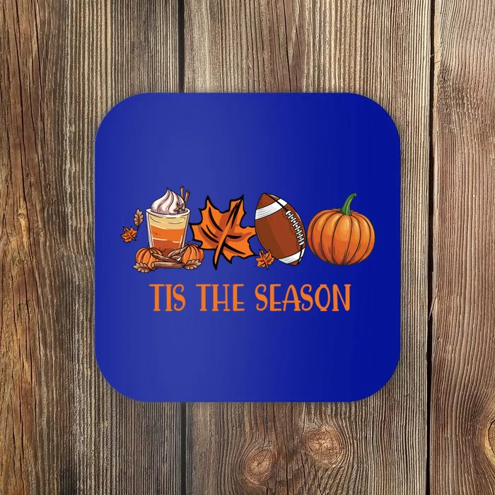 Football Tis The Season Pumpkin Leaf Latte Fall Thanksgiving Funny Gift Coaster