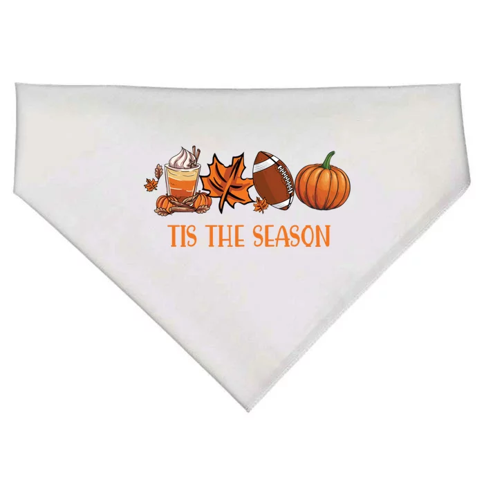 Football Tis The Season Pumpkin Leaf Latte Fall Thanksgiving Funny Gift USA-Made Doggie Bandana