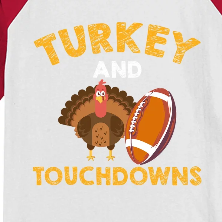 Football Thanksgiving Turkey And Touchdowns Gift Kids Colorblock Raglan Jersey