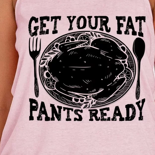 Funny Thanksgiving Turkey Holiday Get Your Fat Pants Ready Cute Gift Women's Knotted Racerback Tank