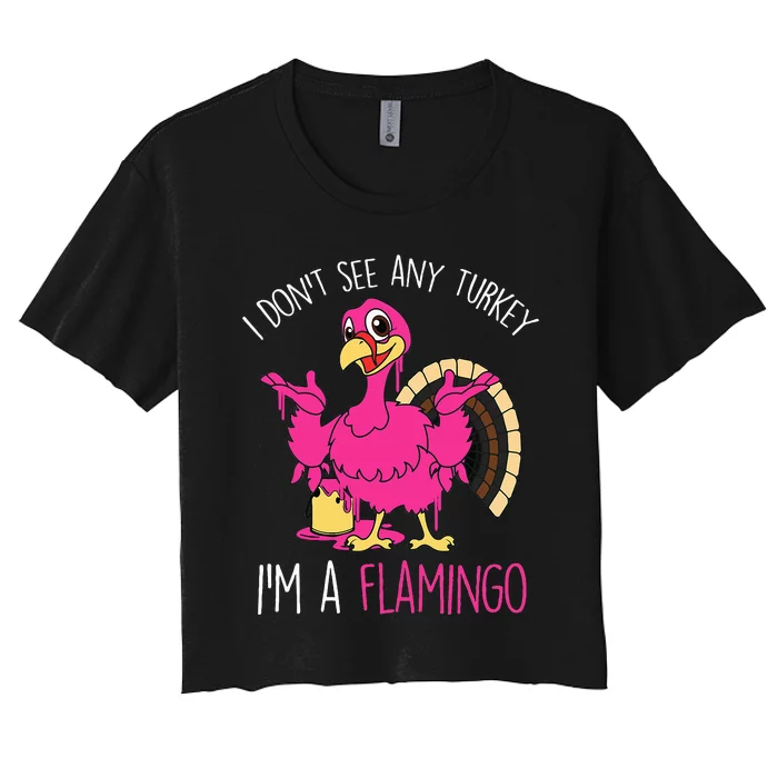 Funny Thanksgiving Turkey Pink Flamingo Pun Women's Crop Top Tee