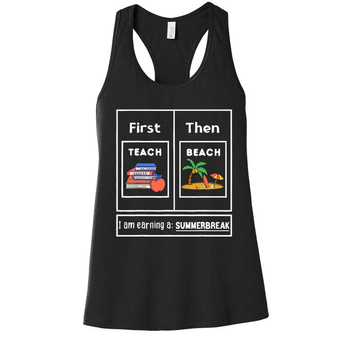 First Teach Then Beach I Am Earning A Summer Break Teachers Women's Racerback Tank