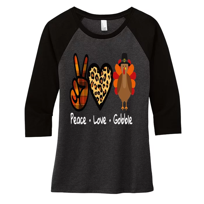 Funny Thanksgiving Turkey For   Peace  Love  Gobble Women's Tri-Blend 3/4-Sleeve Raglan Shirt