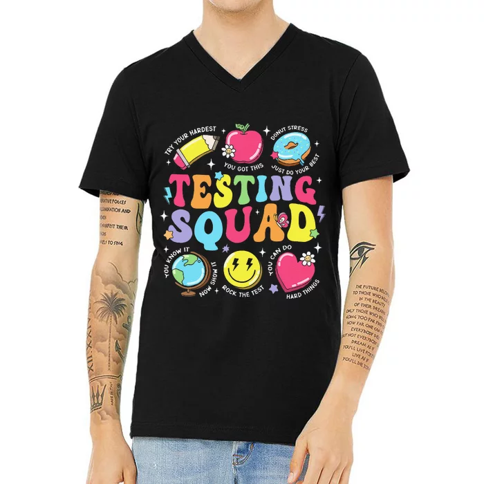 Funny Teacher Test Day Motivational Gift Teacher Testing Squad V-Neck T-Shirt