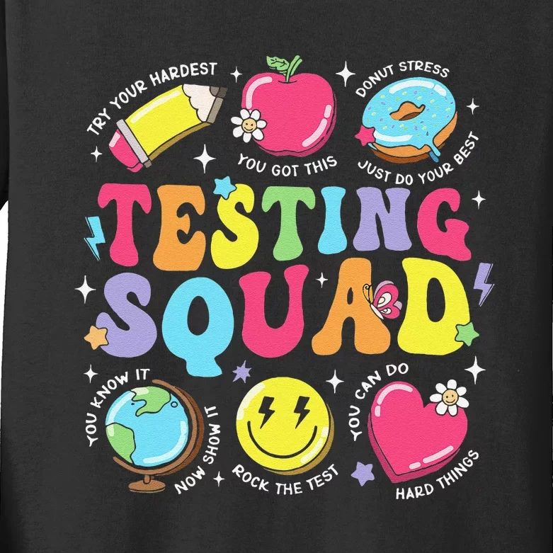 Funny Teacher Test Day Motivational Gift Teacher Testing Squad Kids Long Sleeve Shirt