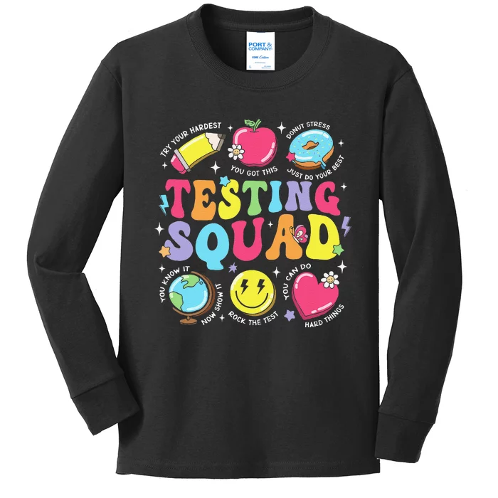 Funny Teacher Test Day Motivational Gift Teacher Testing Squad Kids Long Sleeve Shirt