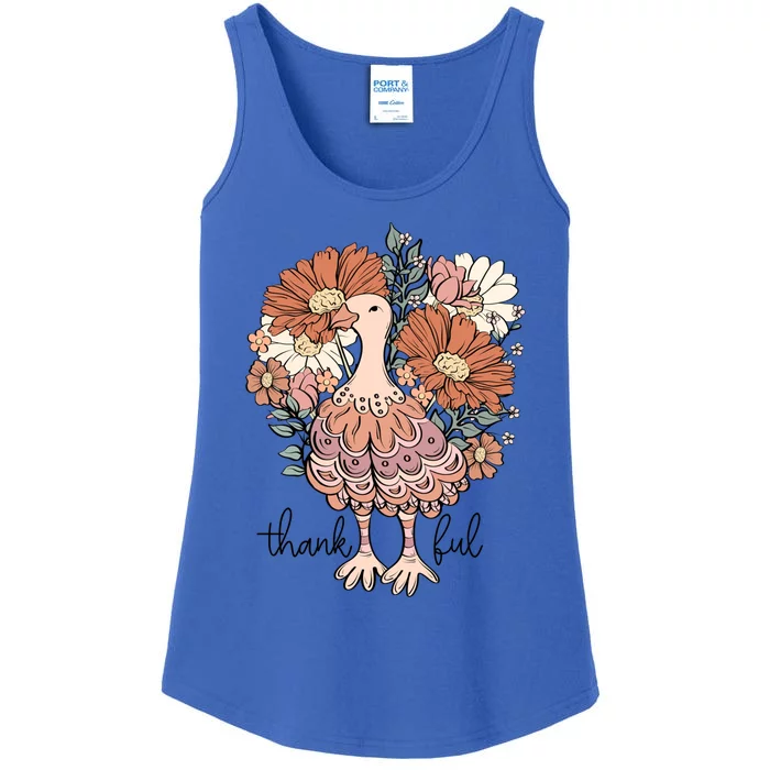 Floral Turkey Thankful Thanksgiving Flowers Gobble Gobble Gift Ladies Essential Tank