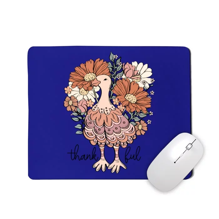 Floral Turkey Thankful Thanksgiving Flowers Gobble Gobble Gift Mousepad